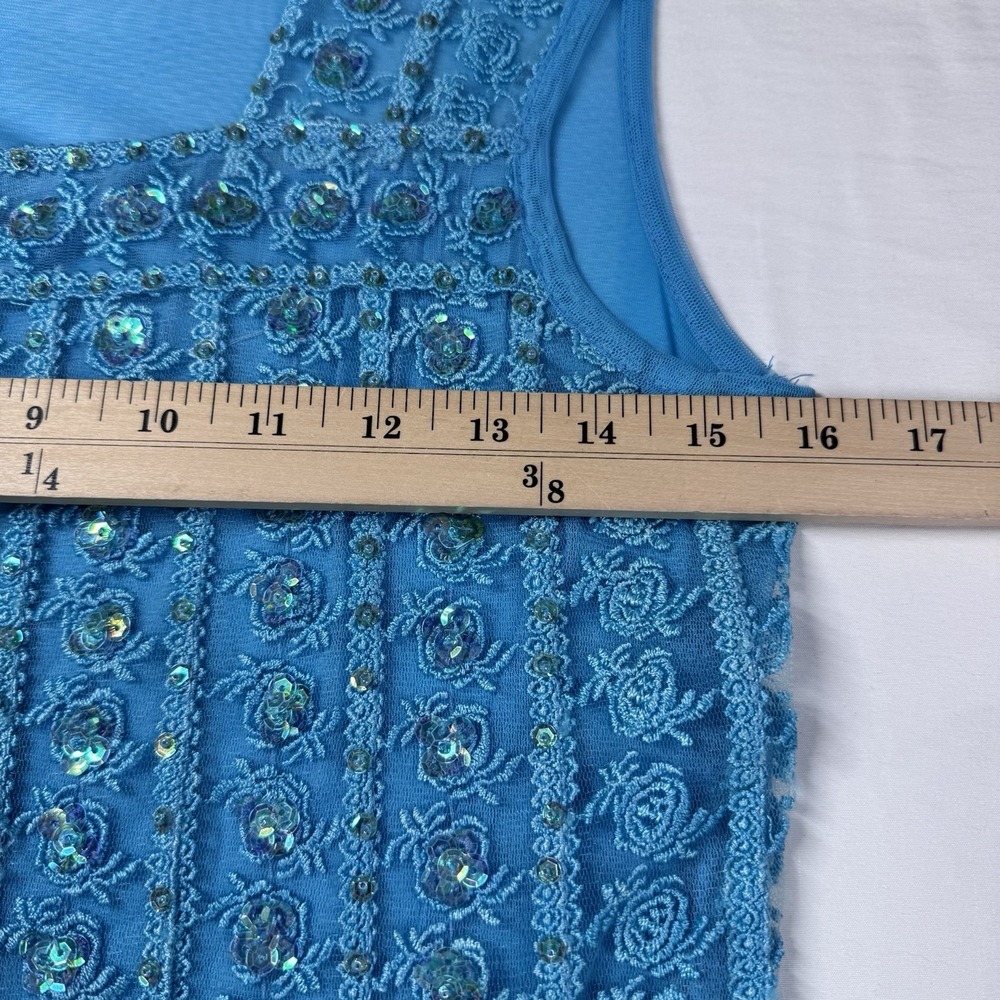 Pretty Angel Tank Top Sz M Silk Mesh Y2K Sheer Sequined Fairy Feminine Bling - Picture 7 of 12